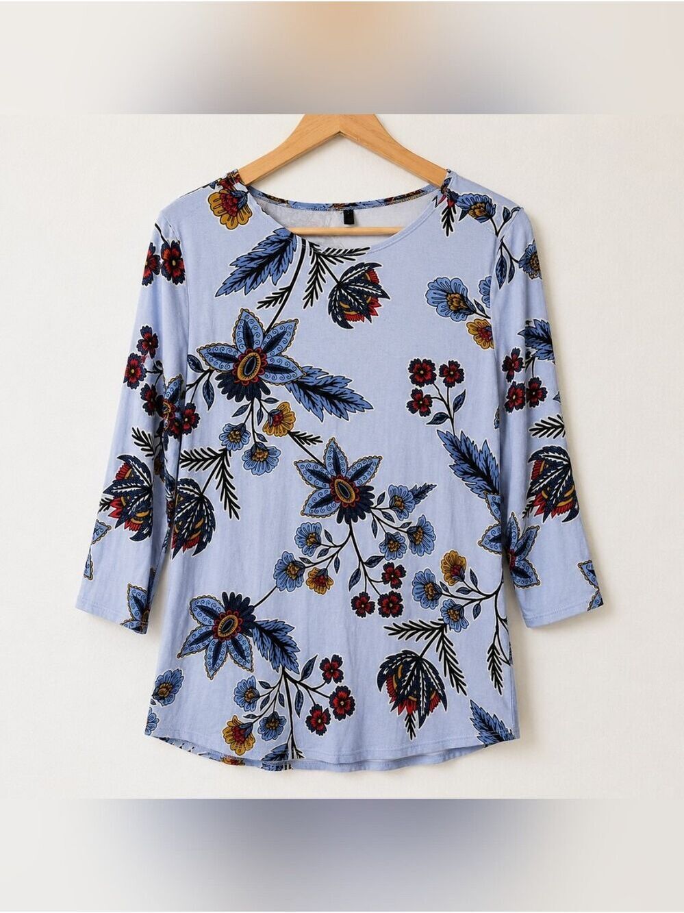 Premise Blue Boho Floral Stretch Blouse XL 3/4 Sleeve Top